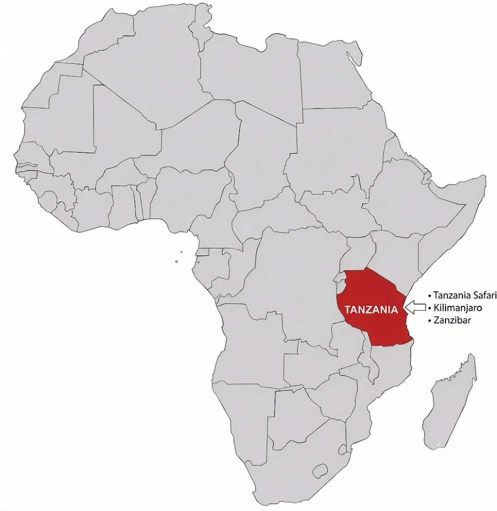Map of Africa highlighting the location of Tanzania in East Africa
